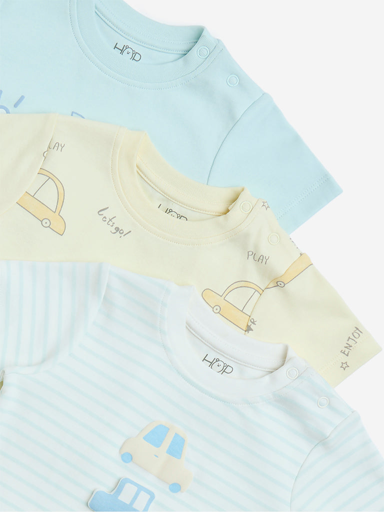 HOP Baby Blue Printed Cotton T-Shirts - Pack of 3 - Image 3