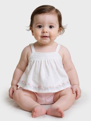 HOP Baby White Floral Cotton Top and Shorts Set