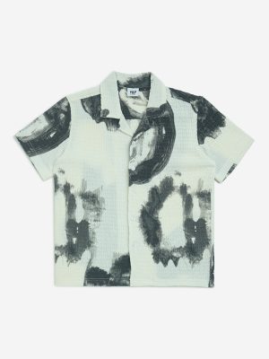 Y&F Kids White Smudge-Printed Resort-Fit Shirt