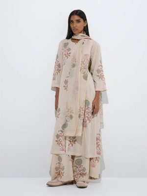 Zuba Off-White Floral Design Palazzos