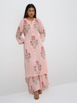 Zuba Peach Floral Butta Printed Palazzos