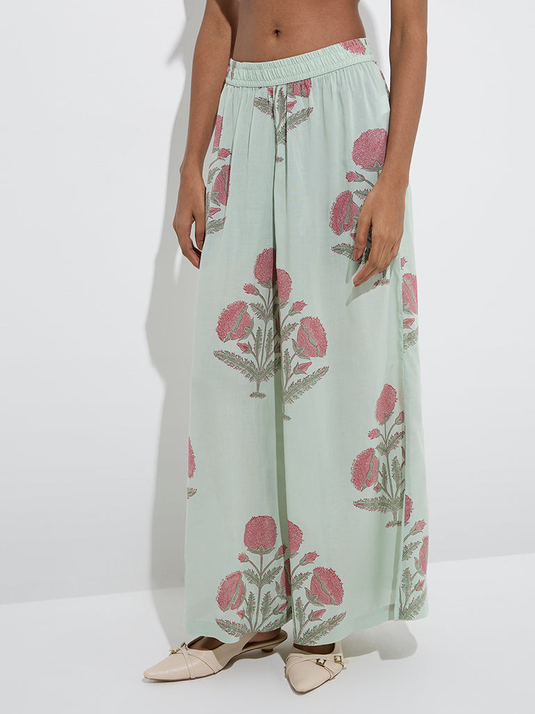 Zuba Sage Mughal Butta Printed Palazzos - Image 2