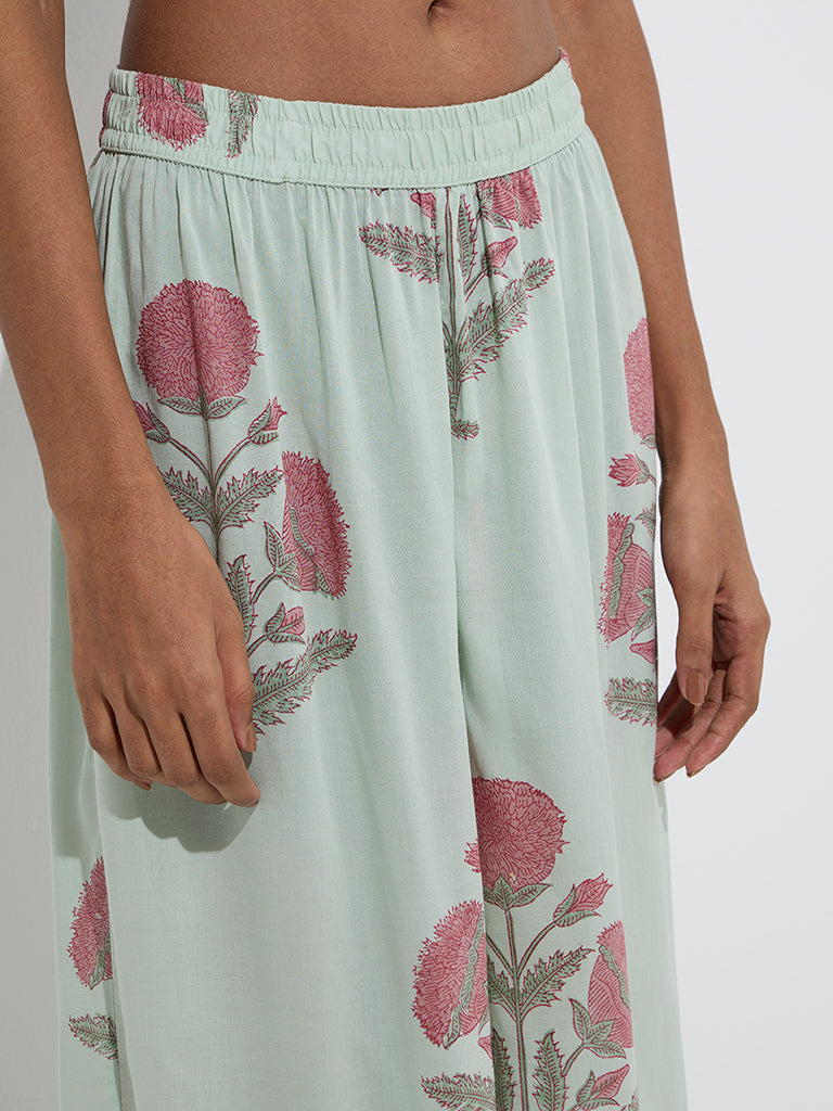 Zuba Sage Mughal Butta Printed Palazzos - Image 3