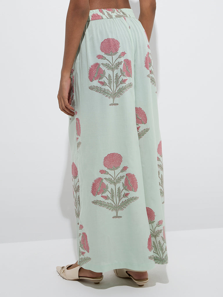 Zuba Sage Mughal Butta Printed Palazzos - Image 4