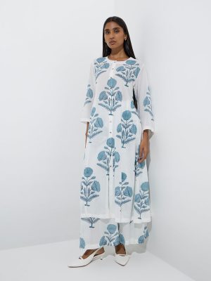 Zuba White Mughal Butta Pattern Palazzos