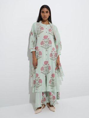 Zuba Sage Mughal Butta Design A-Line Kurta