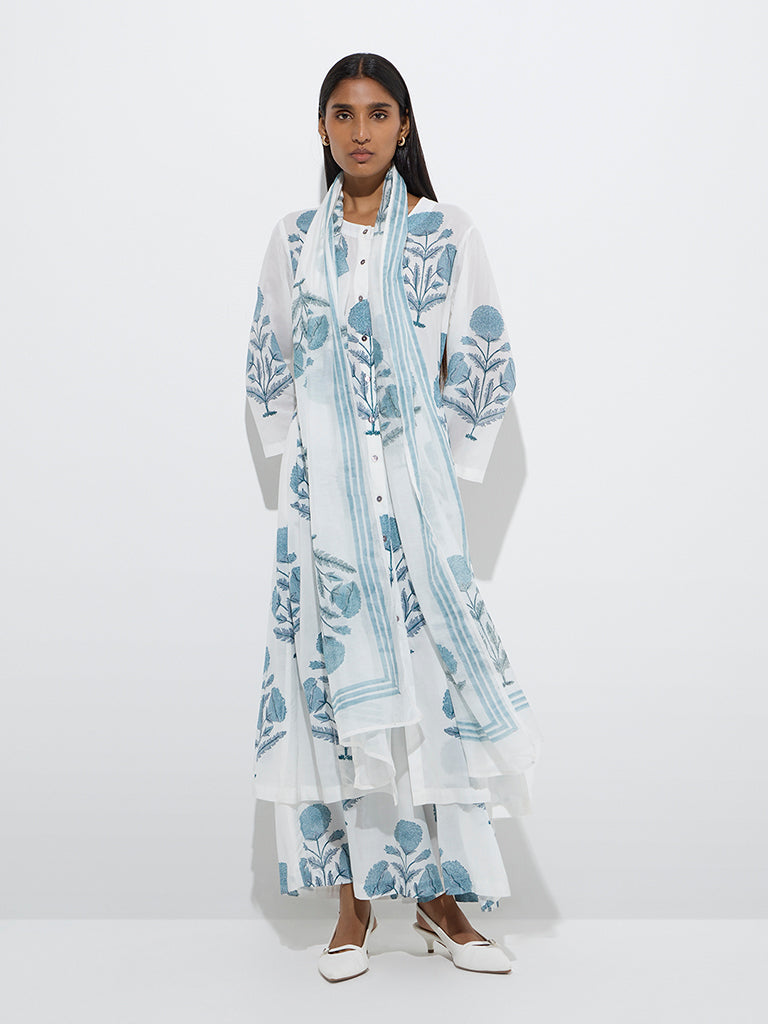 Zuba White Mughal Butta Patterned A-Line Kurta - Image 2