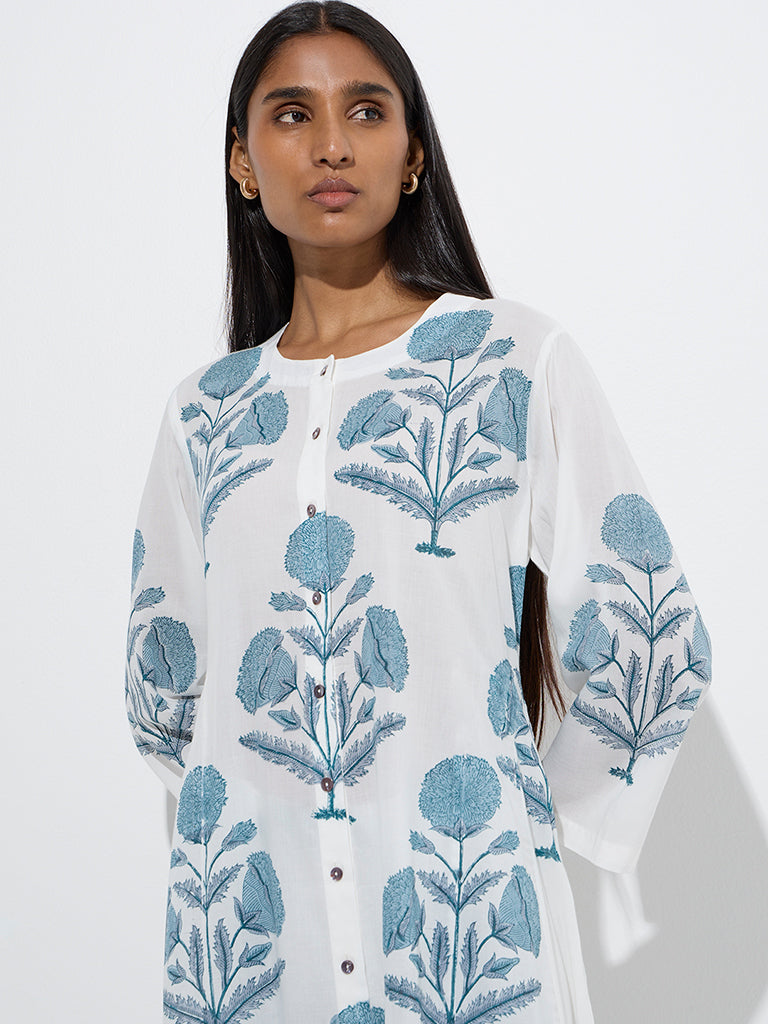 Zuba White Mughal Butta Patterned A-Line Kurta - Image 3