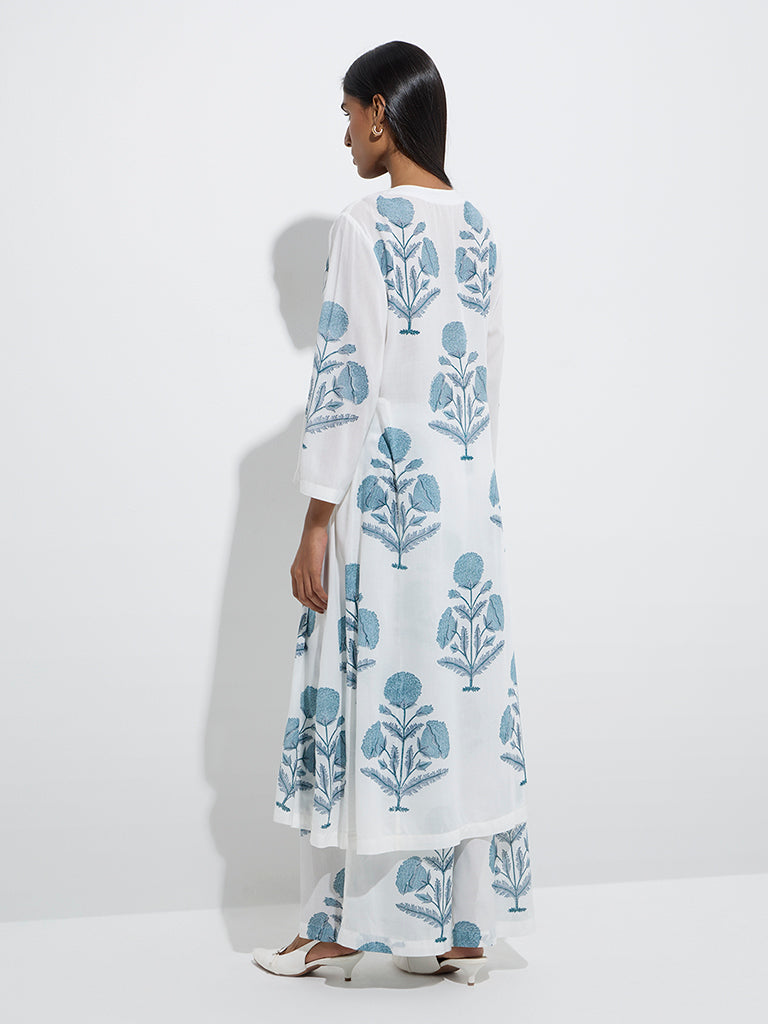 Zuba White Mughal Butta Patterned A-Line Kurta - Image 4