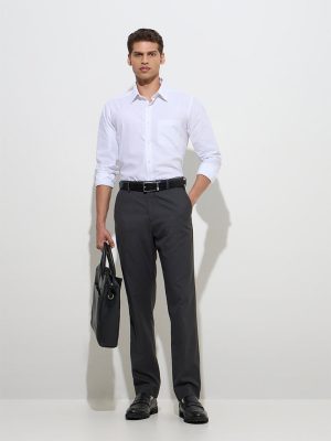 WES Formals White Striped Slim-Fit Cotton Shirt