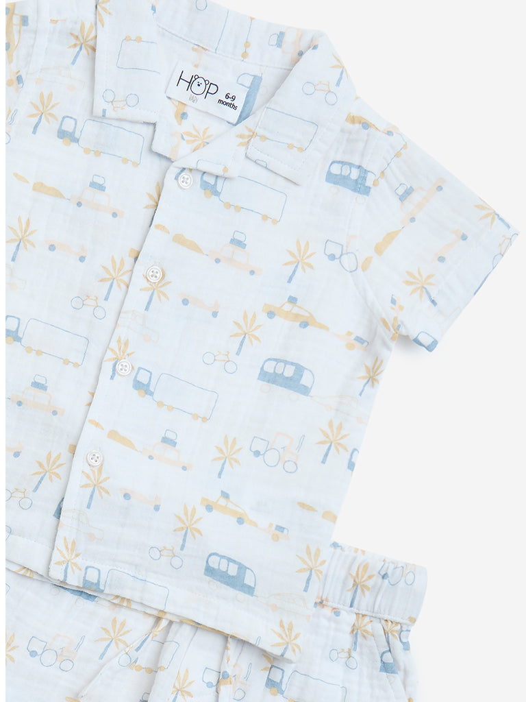 HOP Baby White Printed Cotton Shirt with Shorts Set - Image 3