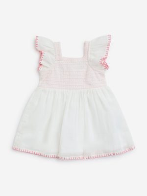 HOP Baby White Embroidered Cotton A-Line Dress