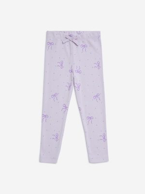 HOP Kids Lilac Bow Detailed Cotton-Blend Leggings