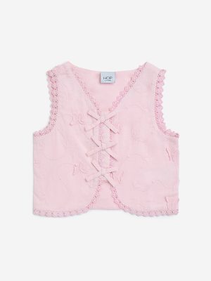 HOP Kids Light Pink Butterfly Design Cotton Vest Top