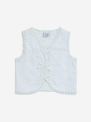 HOP Kids White Butterfly Design Cotton Vest Top