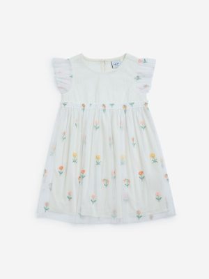 HOP Kids White Floral Pattern A-Line Cotton Dress