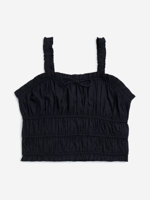 Y&F Kids Black Smocked Cotton Top