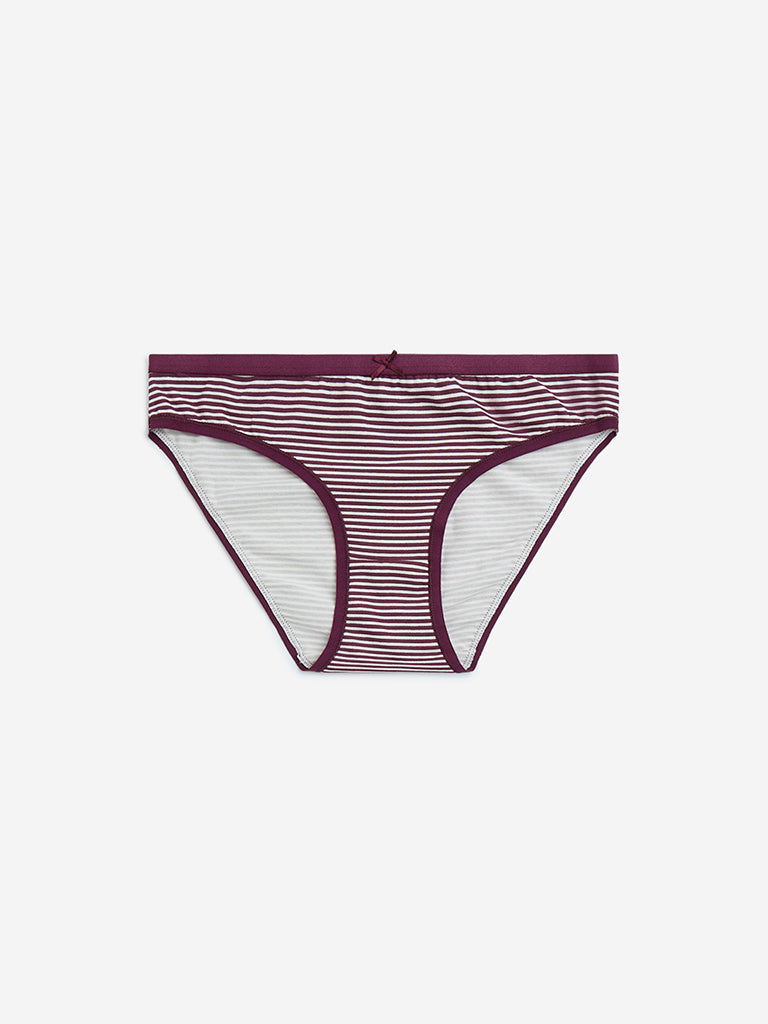 Wunderlove Wine Cotton-Blend Bikini Briefs - Pack of 3 - Image 4