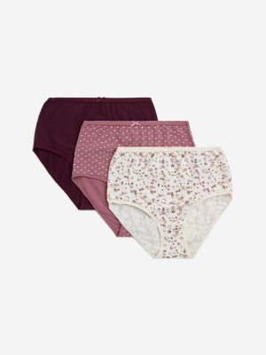 Wunderlove Burgundy Cotton-Blend Full Briefs- Pack of 3