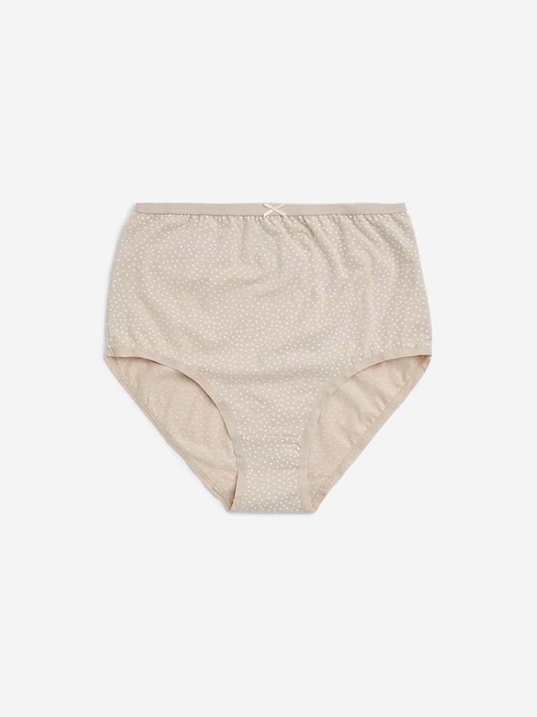 Wunderlove Taupe Printed Cotton-Blend Full Briefs - Pack of 3 - Image 4