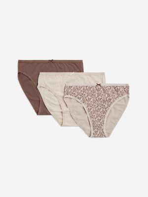 Wunderlove Taupe Cotton-Blend Hi-Leg Briefs- Pack of 3