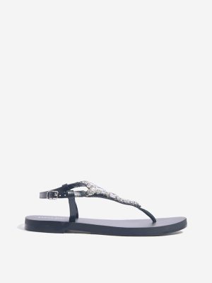 LUNA BLU Black Embellished Thong-Strap Sandals