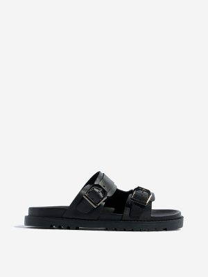 SOLEPLAY Black Dual-Strap Leather Sandals