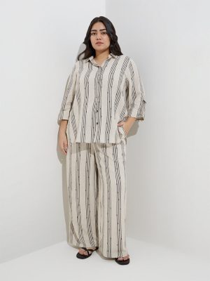 Gia Off-White Stripe Printed Shirt