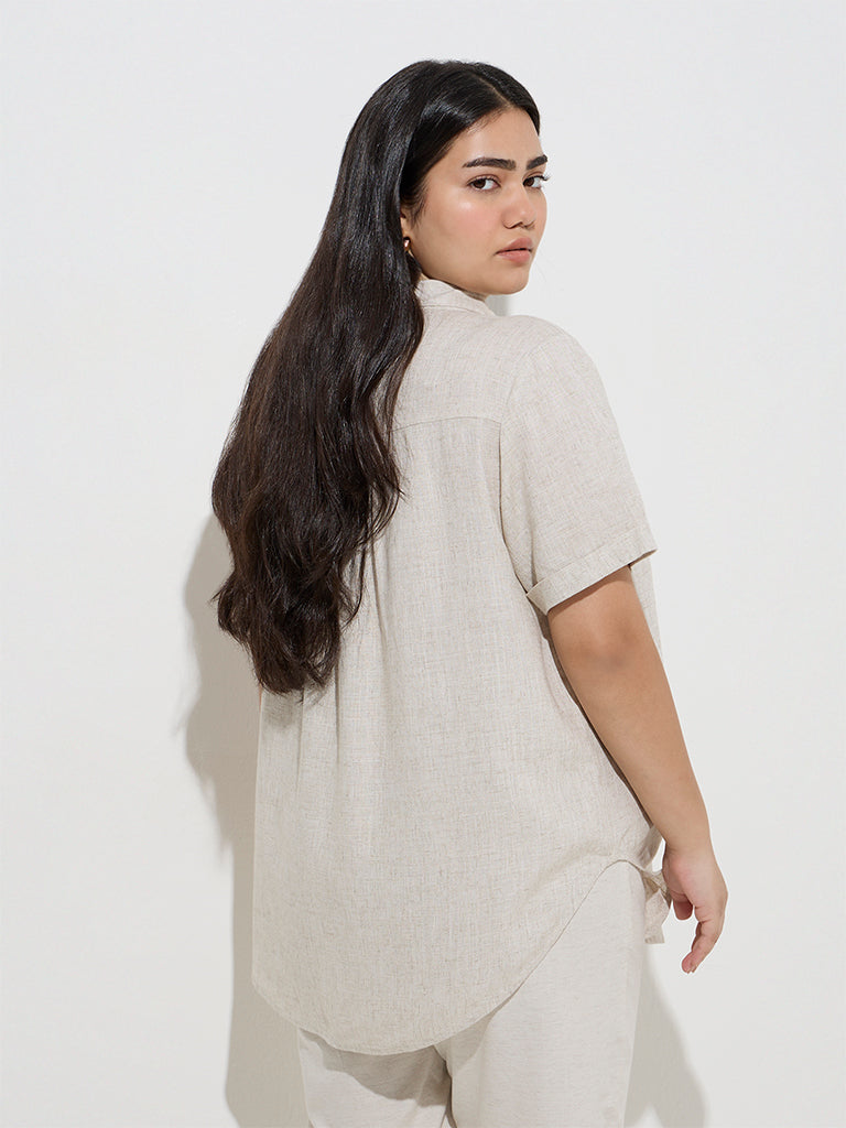 Gia Beige Pintuck-Detailed Linen-Blend Blouse - Image 4