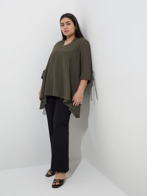 Gia Olive Crinkle-Textured Blouse