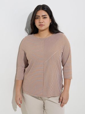 Gia Brown Stripe Printed T-Shirt