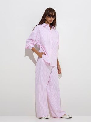 Nuon Pink Stripe Patterned Cotton Shirt