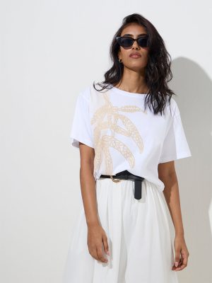 LOV White Embroidered Cotton T-Shirt