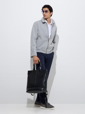 WES Formals Grey Pinstripe Slim-Fit Cotton Jacket