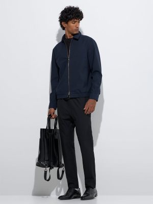 WES Formals Navy Slim-Fit Cotton Jacket