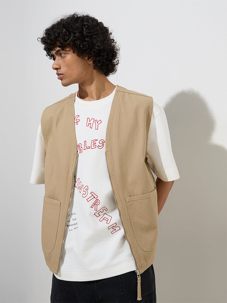 Nuon Taupe Relaxed-Fit Cotton Jacket - Image 2