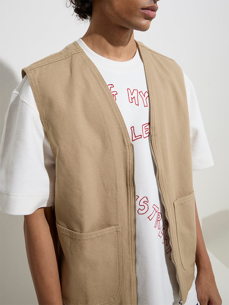 Nuon Taupe Relaxed-Fit Cotton Jacket - Image 3