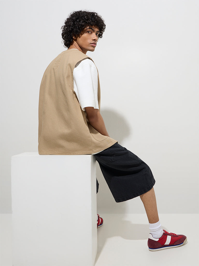 Nuon Taupe Relaxed-Fit Cotton Jacket - Image 4