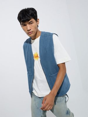 Nuon Blue Relaxed-Fit Denim Vest Jacket