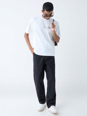 Nuon Black Relaxed-Fit Mid-Rise Trousers