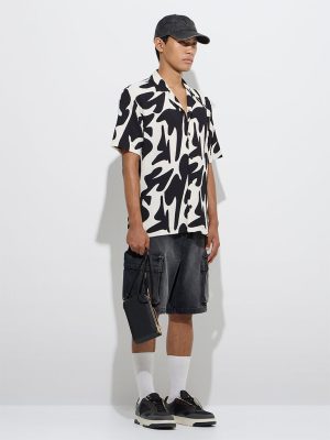 Nuon Black Abstract Pattern Relaxed-Fit Shirt