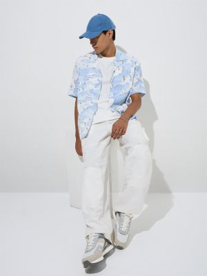 Nuon Blue Printed Relaxed-Fit Shirt