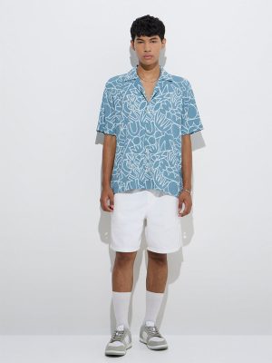 Nuon Dusty Blue Abstract Design Relaxed-Fit Shirt