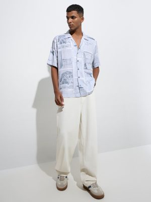 Nuon Light Grey Scenic-Inspired Relaxed-Fit Shirt