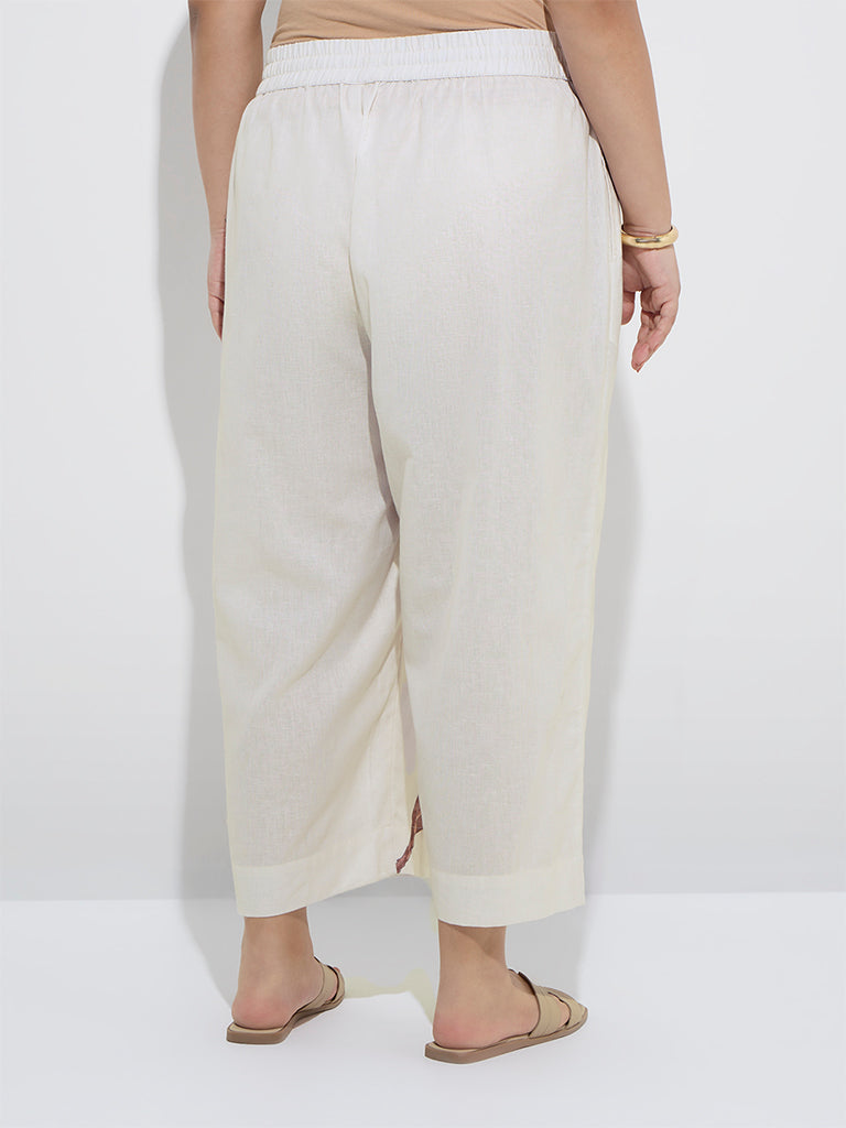 Diza Off-White Floral Design Cotton-Blend Ethnic Pants - Image 4