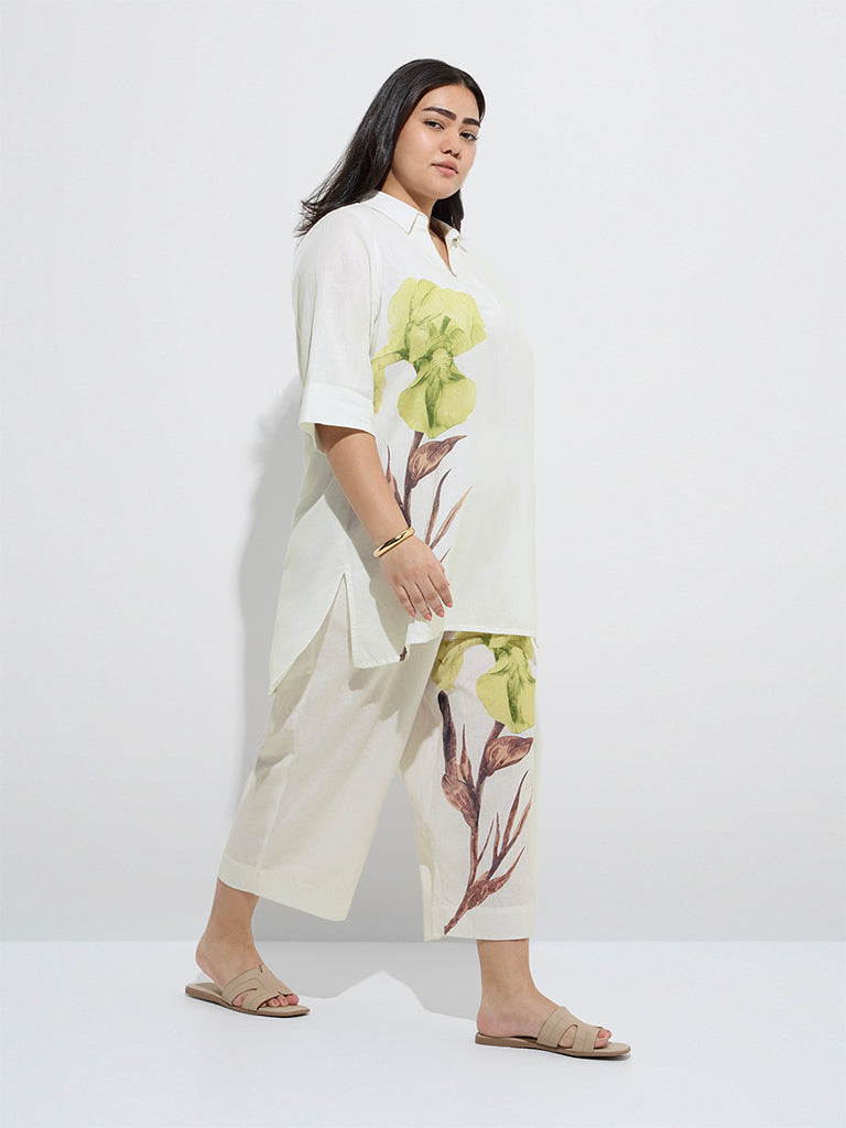 Diza Off-White Floral Printed Cotton-Blend Tunic