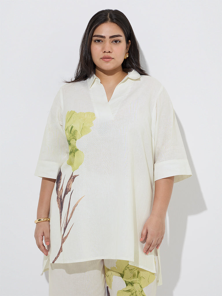 Diza Off-White Floral Printed Cotton-Blend Tunic - Image 2