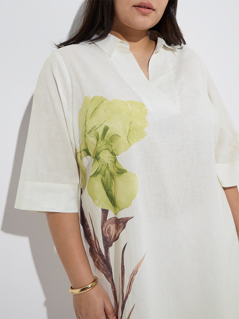 Diza Off-White Floral Printed Cotton-Blend Tunic - Image 3