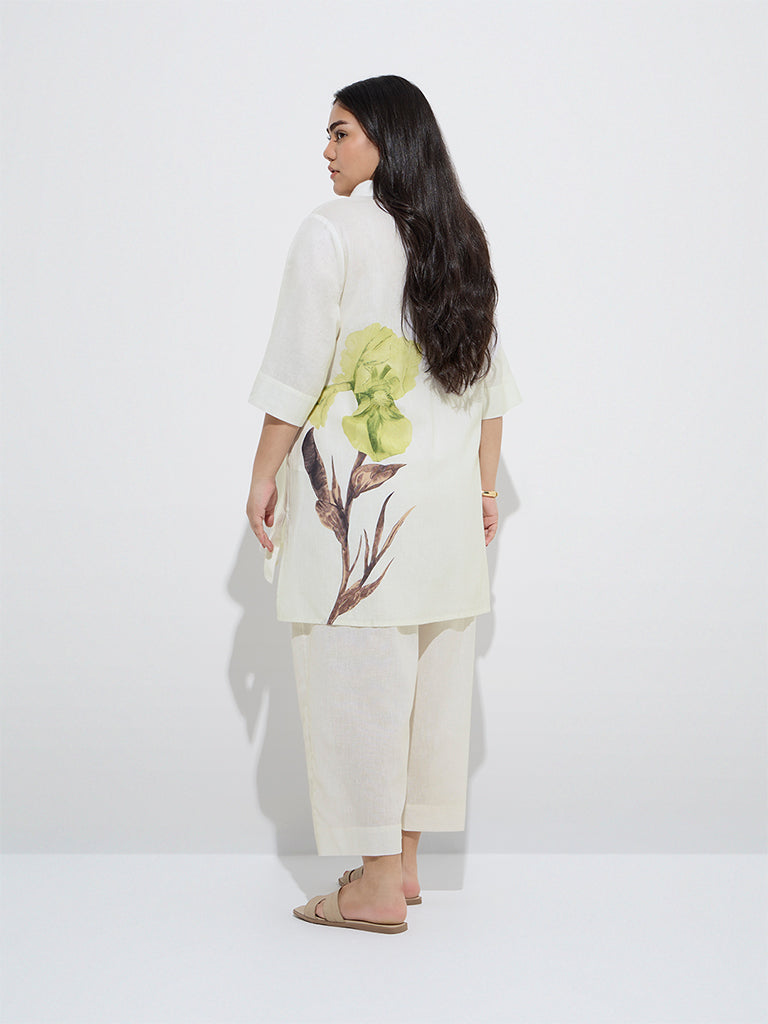 Diza Off-White Floral Printed Cotton-Blend Tunic - Image 4