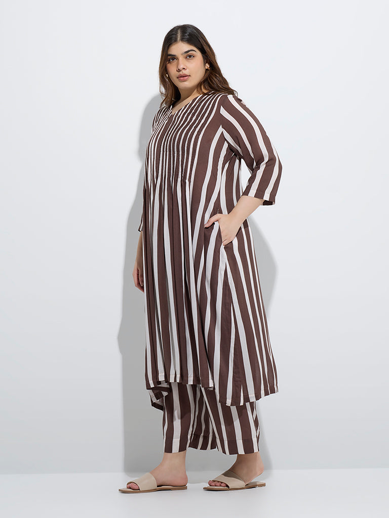 Diza Brown Striped A-Line Kurta - Image 2